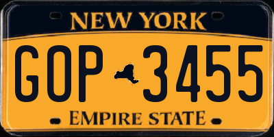 NY license plate GOP3455