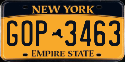 NY license plate GOP3463