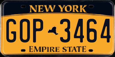 NY license plate GOP3464