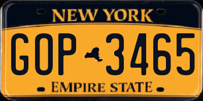 NY license plate GOP3465