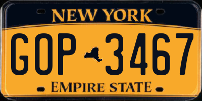 NY license plate GOP3467