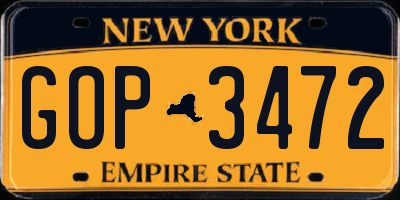 NY license plate GOP3472