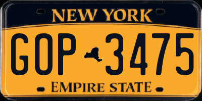 NY license plate GOP3475