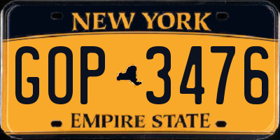 NY license plate GOP3476
