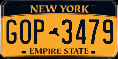 NY license plate GOP3479
