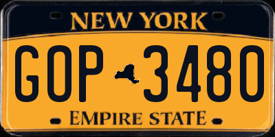 NY license plate GOP3480