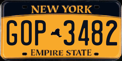 NY license plate GOP3482