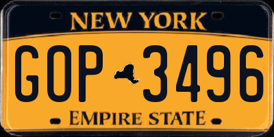 NY license plate GOP3496