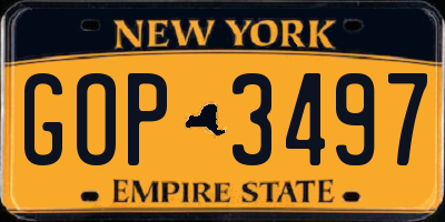NY license plate GOP3497