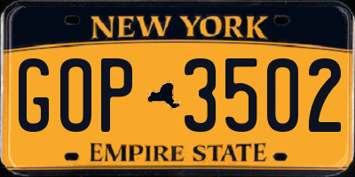 NY license plate GOP3502