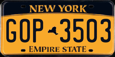 NY license plate GOP3503
