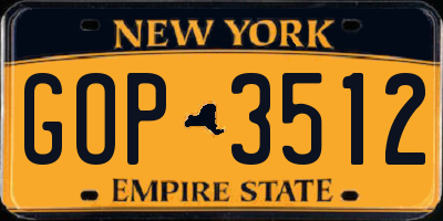 NY license plate GOP3512