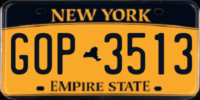NY license plate GOP3513