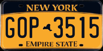 NY license plate GOP3515