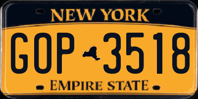 NY license plate GOP3518