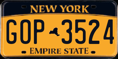 NY license plate GOP3524