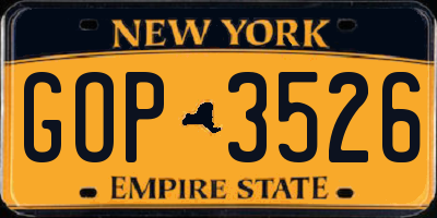 NY license plate GOP3526