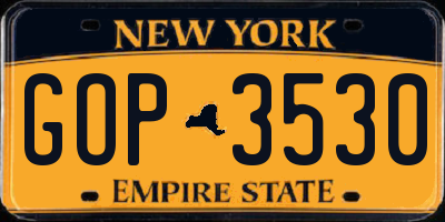NY license plate GOP3530