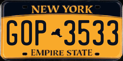 NY license plate GOP3533