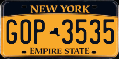 NY license plate GOP3535