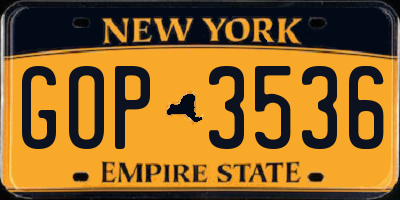 NY license plate GOP3536