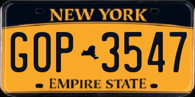 NY license plate GOP3547