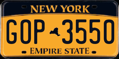 NY license plate GOP3550
