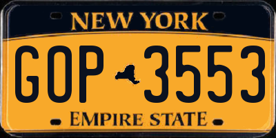 NY license plate GOP3553