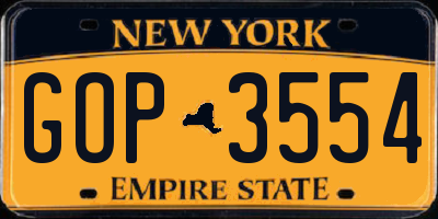 NY license plate GOP3554