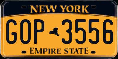 NY license plate GOP3556