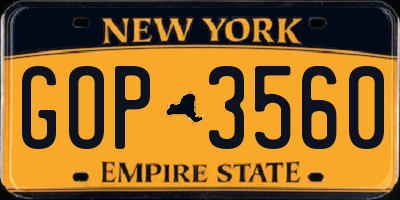 NY license plate GOP3560