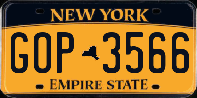 NY license plate GOP3566