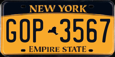 NY license plate GOP3567