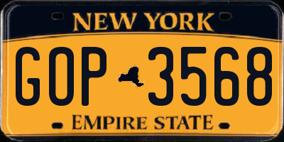 NY license plate GOP3568