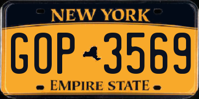 NY license plate GOP3569