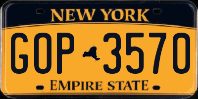 NY license plate GOP3570