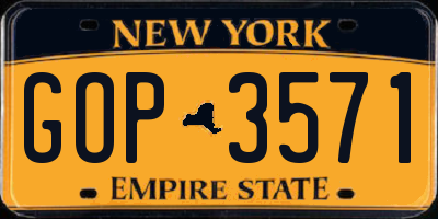 NY license plate GOP3571