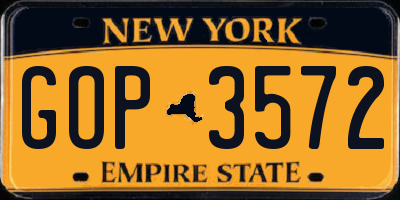 NY license plate GOP3572