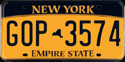 NY license plate GOP3574