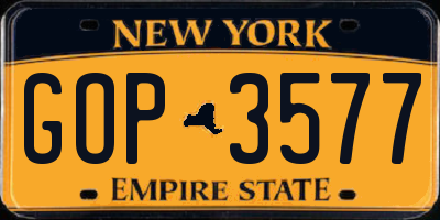 NY license plate GOP3577