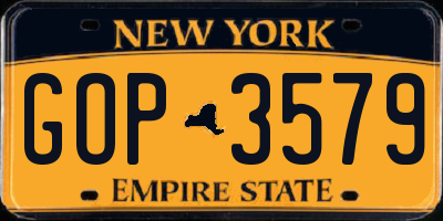 NY license plate GOP3579
