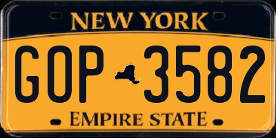 NY license plate GOP3582