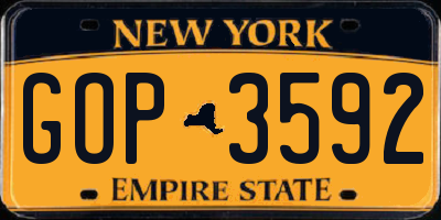 NY license plate GOP3592