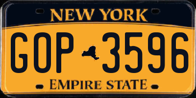 NY license plate GOP3596