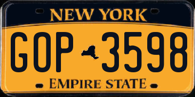 NY license plate GOP3598