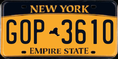 NY license plate GOP3610