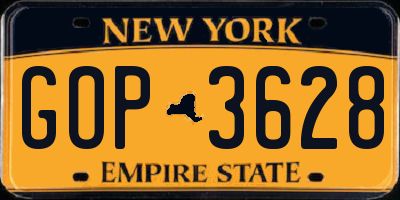 NY license plate GOP3628