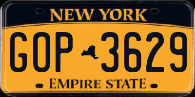 NY license plate GOP3629