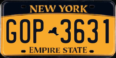 NY license plate GOP3631