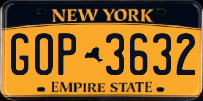 NY license plate GOP3632